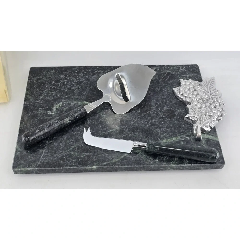 Pier One Imports Green Marble Handle Cheese Knife Set & Matching Cutting Board